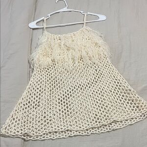 POL Cream Crochet Tank Top